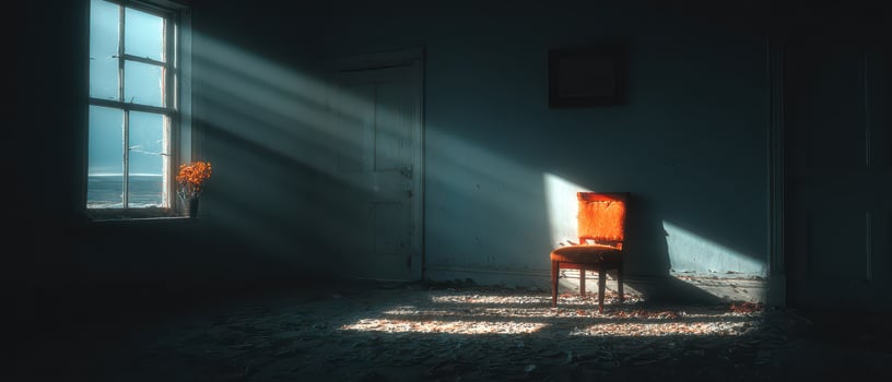 Sunlight fills an empty room with a chair photo
