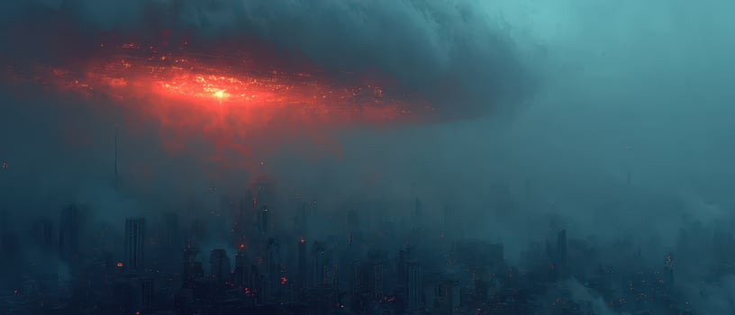 Ominous glow over a city engulfed in darkness photo