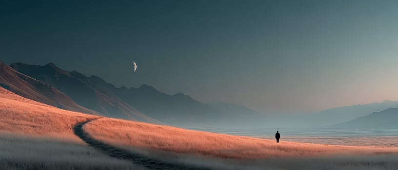 Person walking along a moonlit path in a landscape photo