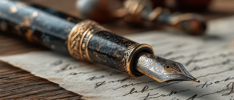 Fountain pen on handwritten parchment photo