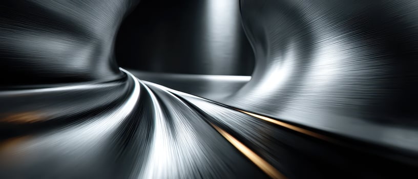 Abstract view of a sleek metallic tunnel at night photo