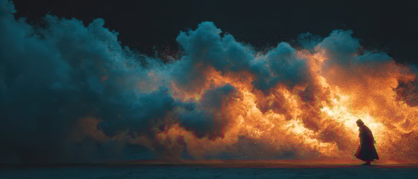 Flames and shadows in an intense night setting photo