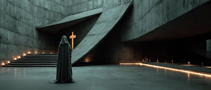 Mysterious figure in a modern spiritual space photo