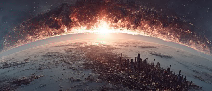 Stunning sunrise over futuristic skyline photo