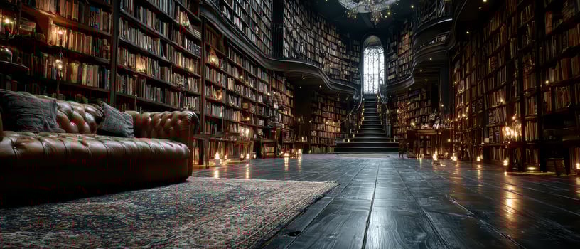 Cozy library with vintage decor and warm lighting photo