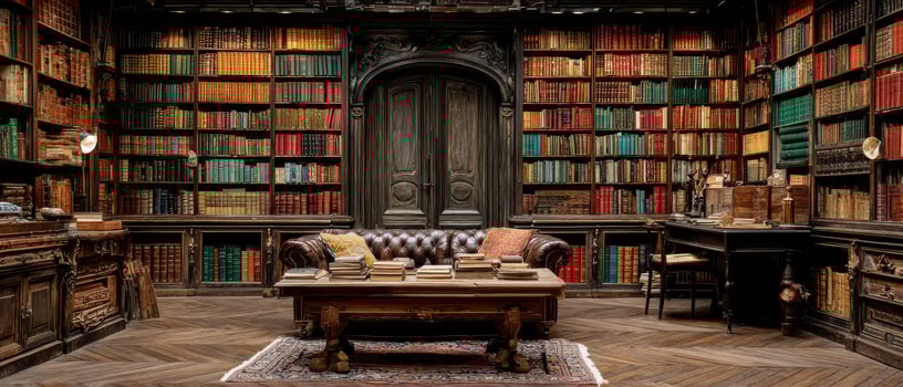 Cozy library filled with vintage books and charm photo