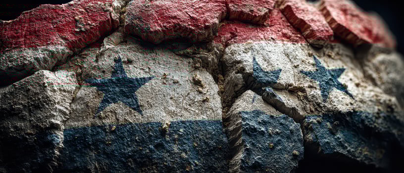 Weathered stone with patriotic symbols and colors photo