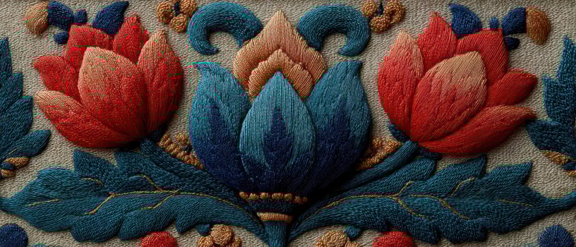 Vibrant floral embroidery with intricate designs photo