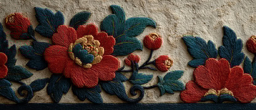 Vibrant textile artwork showcasing floral patterns photo