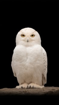 Full View of Snowy Owl Perched on Rock photo
