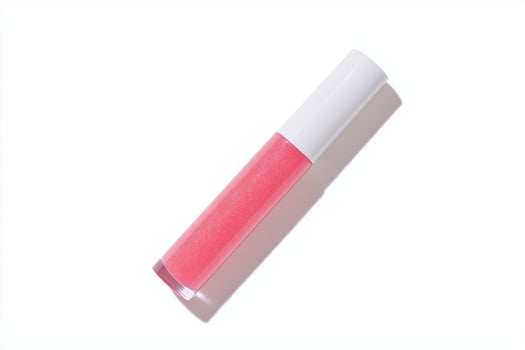 Pink Lip Gloss Tube with White Cap on White Background photo