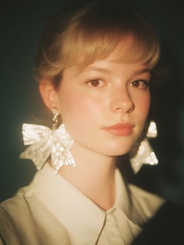 Portrait of Woman with Blonde Hair and Bow Earrings photo