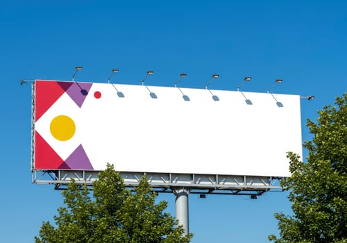 Blank Outdoor Billboard with Abstract Design Elements Ready for Advertisement photo