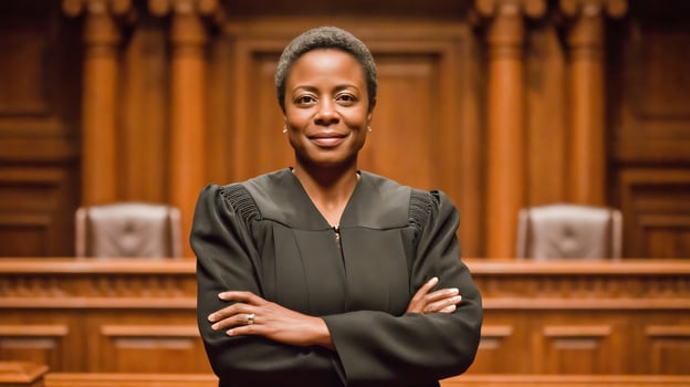 Judge Portrait with Courtroom Background photo