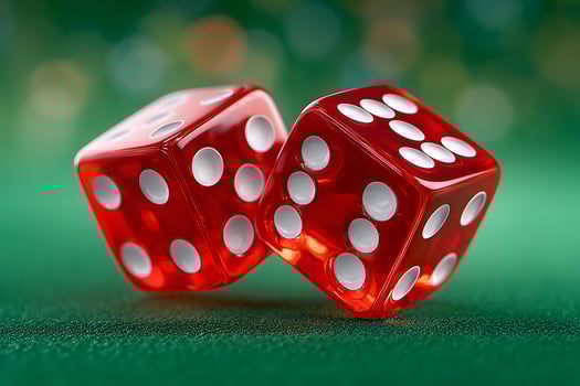Two Red Dice on Green Table, Gambling Concept photo