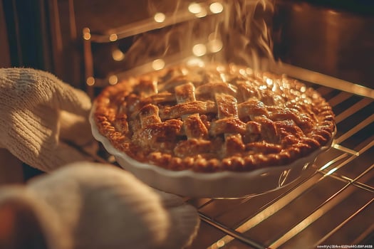 Fresh Baked Apple Pie Coming Out of Oven photo