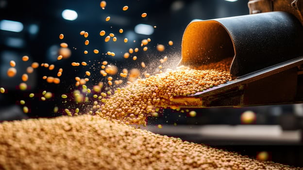 Soybean Meal Being Poured Into Storage Containers at Processing Facility photo