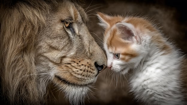 Lion and Kitten Touching Noses in Affection photo
