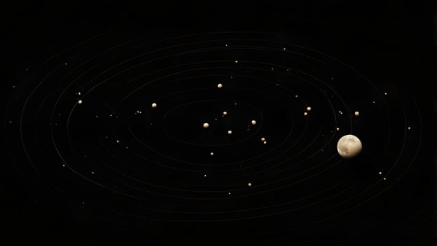 Solar system model with planets orbiting a central point on black background photo