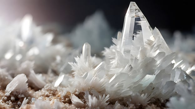 Sharp crystalline cluster with a prominent central crystal point on sandy matrix photo