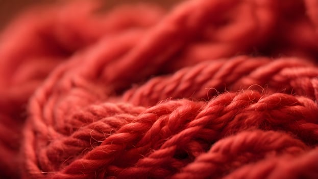 Close-up of textured crimson yarn, showcasing the intricate details of the knitted fabric photo