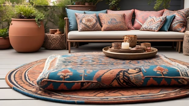 Terracotta Potted Plants and Ornate Outdoor Seating Area photo