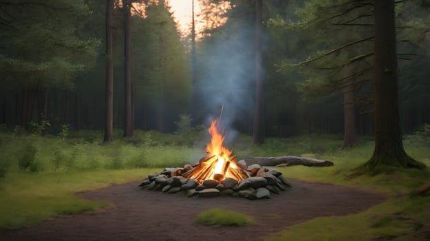 Enchanting Forest Fire Pit at Dusk photo