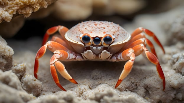 Close-up of a crab with unique eyes and vibrant orange claws. photo
