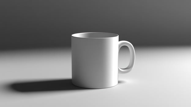 Blank white mug on a light gray surface. Simple, studio shot photo