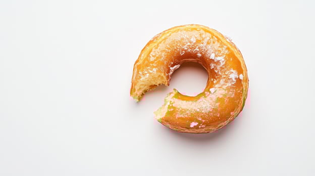 A bitten glazed donut on a white background photo