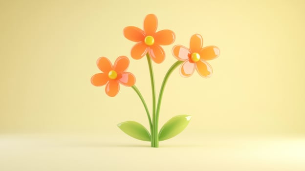 Three cartoon flowers on a pale yellow background photo