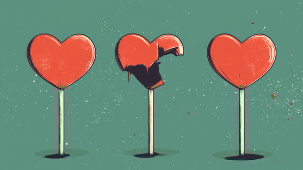 Heart-shaped lollipops, one broken photo
