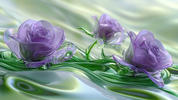 Glass roses on liquid surface photo