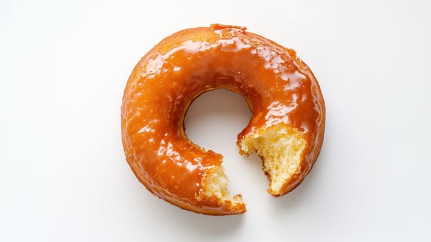 Single caramel glazed donut with a bite taken out photo
