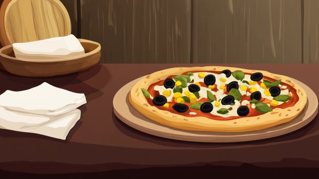 Pizza on a wooden table with napkins photo