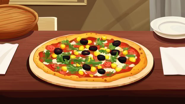 Pizza on a wooden board in a restaurant setting photo