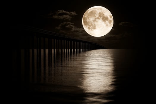 A full moon over a bridge and water photo