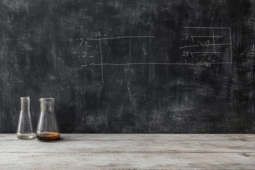 A blackboard with a chalkboard and two beakers photo
