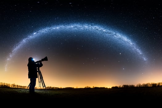 A man is taking a photo of the milky way with a camera