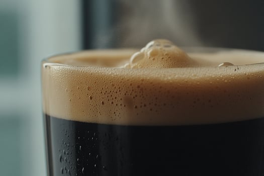 A glass of dark beer with steam coming out of it photo