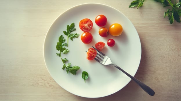 A plate of assorted cherry tomatoes with parsley, ready to eat photo