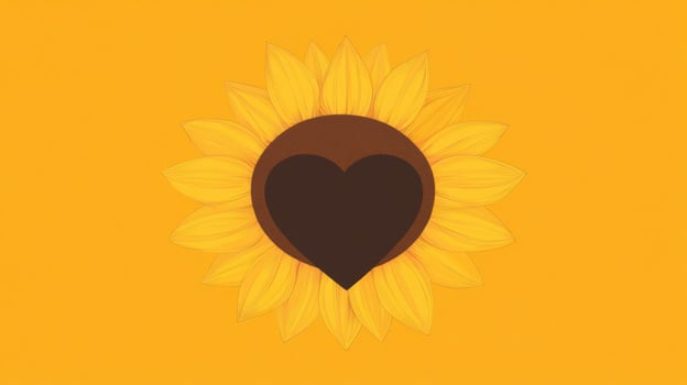 Sunflower with a heart. Bright cheerful design photo