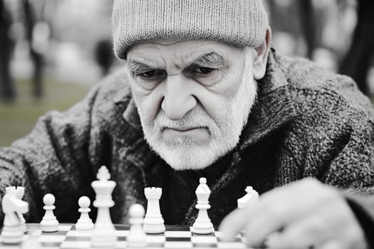An old man playing chess in the park photo
