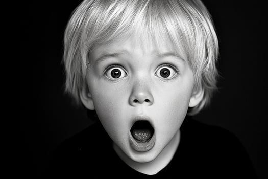 A young boy with a shocked expression photo
