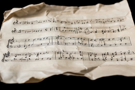 Old sheet music on a black background photo