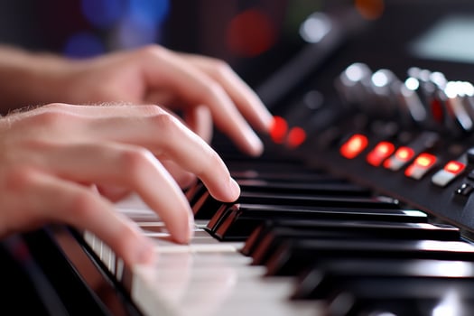 A person's hands playing on a keyboard photo