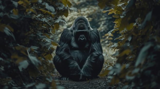 Gorilla in dense jungle foliage photo