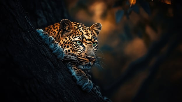 Close-up of a leopard resting on a tree photo