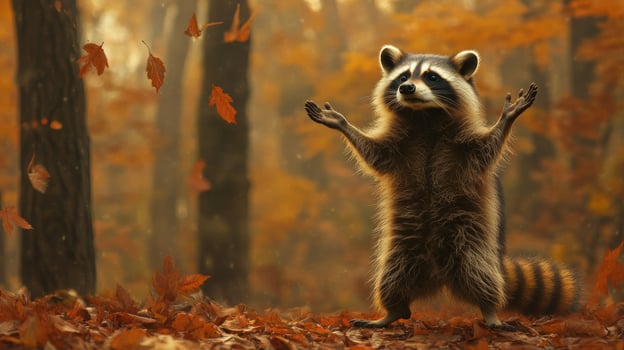 Autumnal raccoon in a forest photo