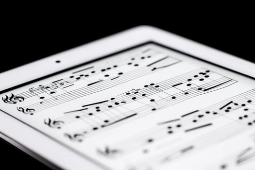A tablet with sheet music on it photo